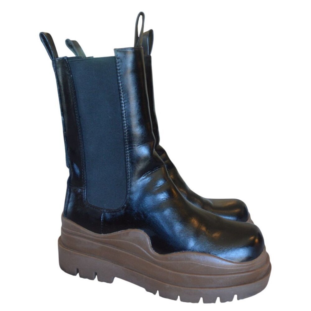 Lemonade Faux Leather Tire Boot Black Brown Women's Size 7 Chunky Whimsygoth